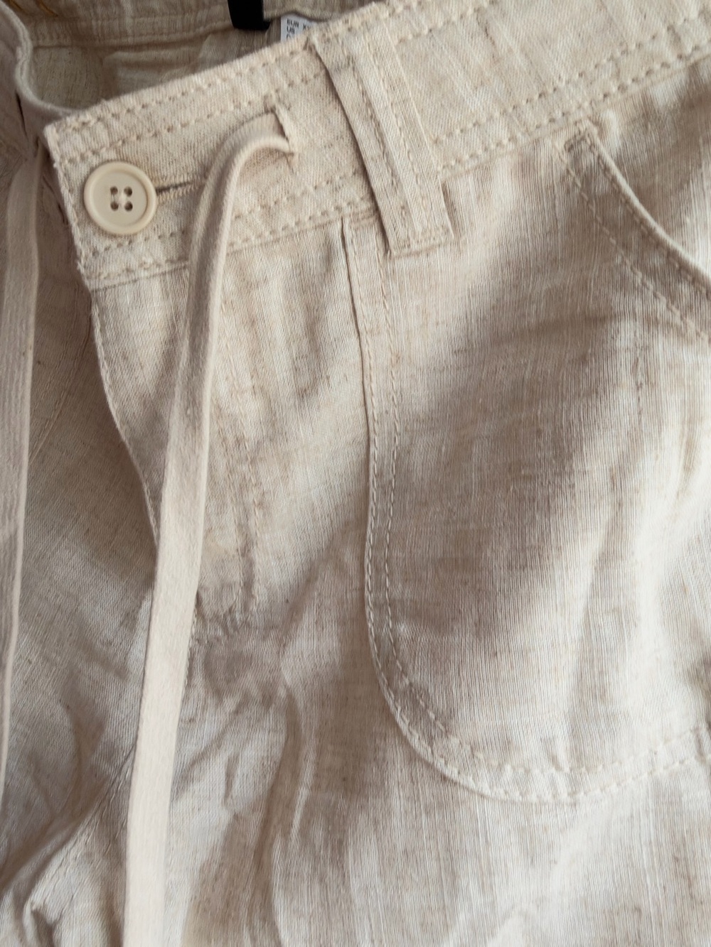 Divided Beige Drawstring Linen-Blend Chinos - Picture 3 of 6